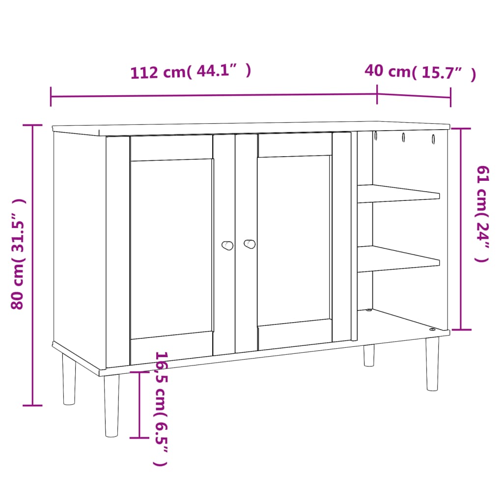 vidaXL Buffet SENJA aspect rotin noir 112x40x80cm bois massif de pin