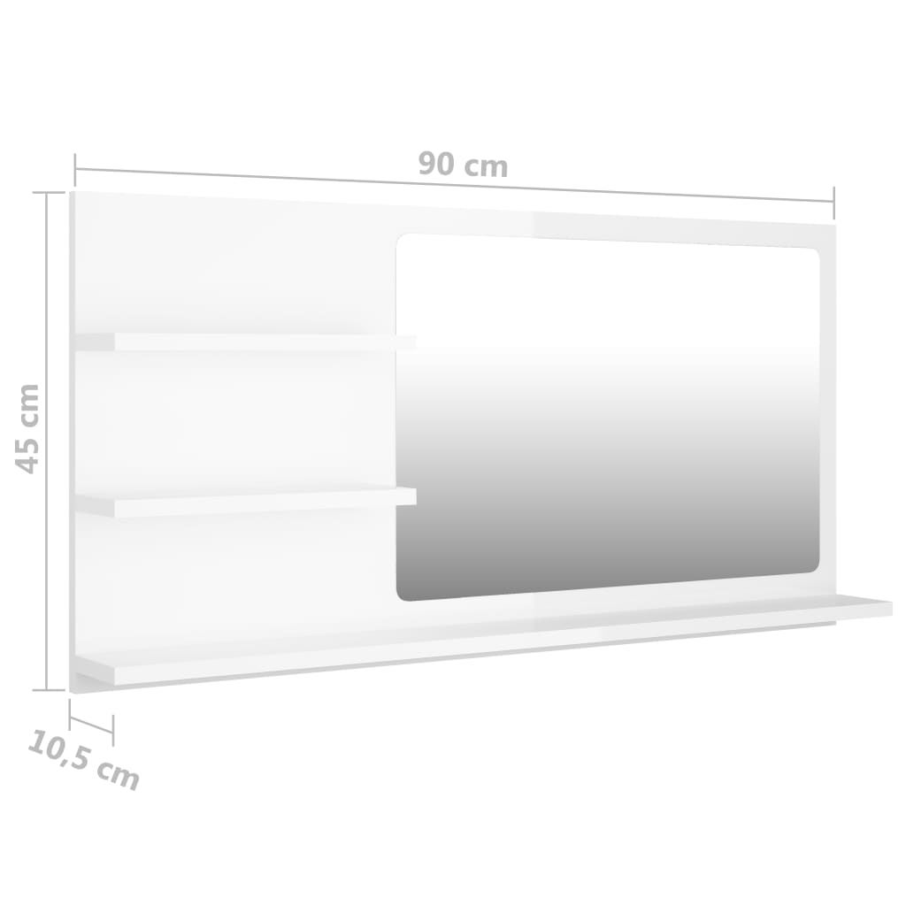 vidaXL Miroir de salle de bain Blanc brillant 90x10,5x45 cm Aggloméré