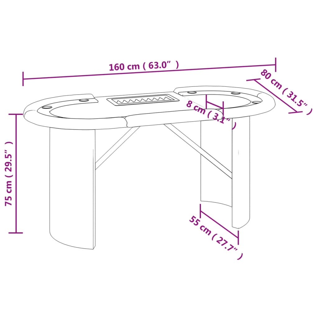 vidaXL Table de poker 8 joueurs avec plateau à jetons Vert 160x80x75cm