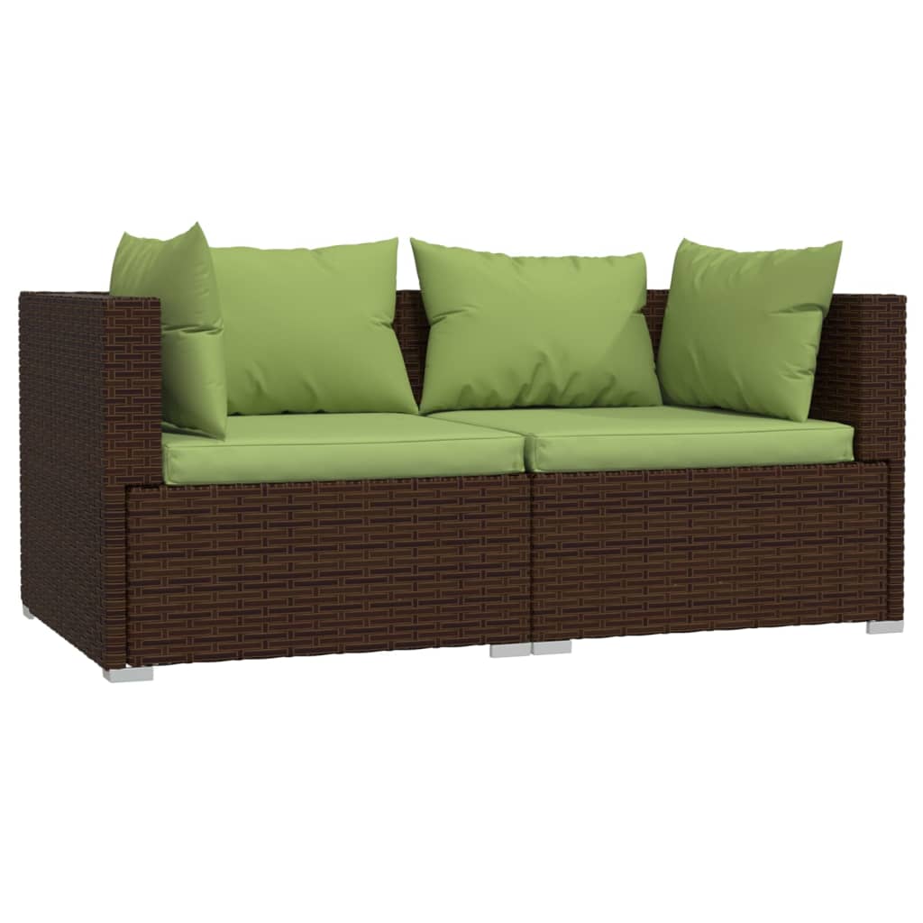 vidaXL Salon de jardin 3 pcs avec coussins marron résine tressée