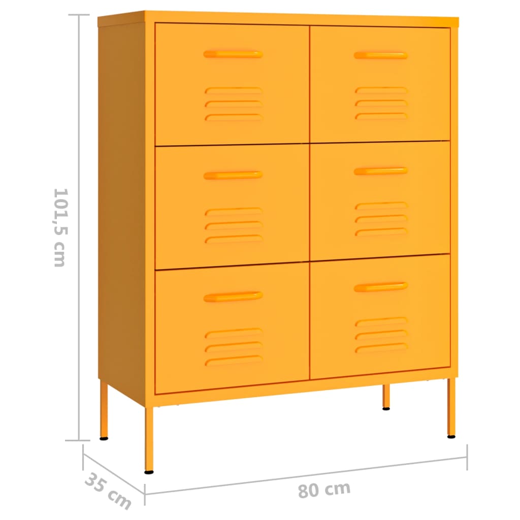 vidaXL Armoire à tiroirs Jaune moutarde 80x35x101,5 cm Acier