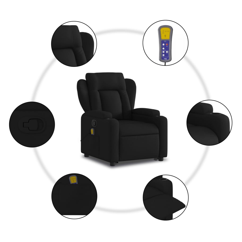 vidaXL Fauteuil inclinable de massage noir tissu