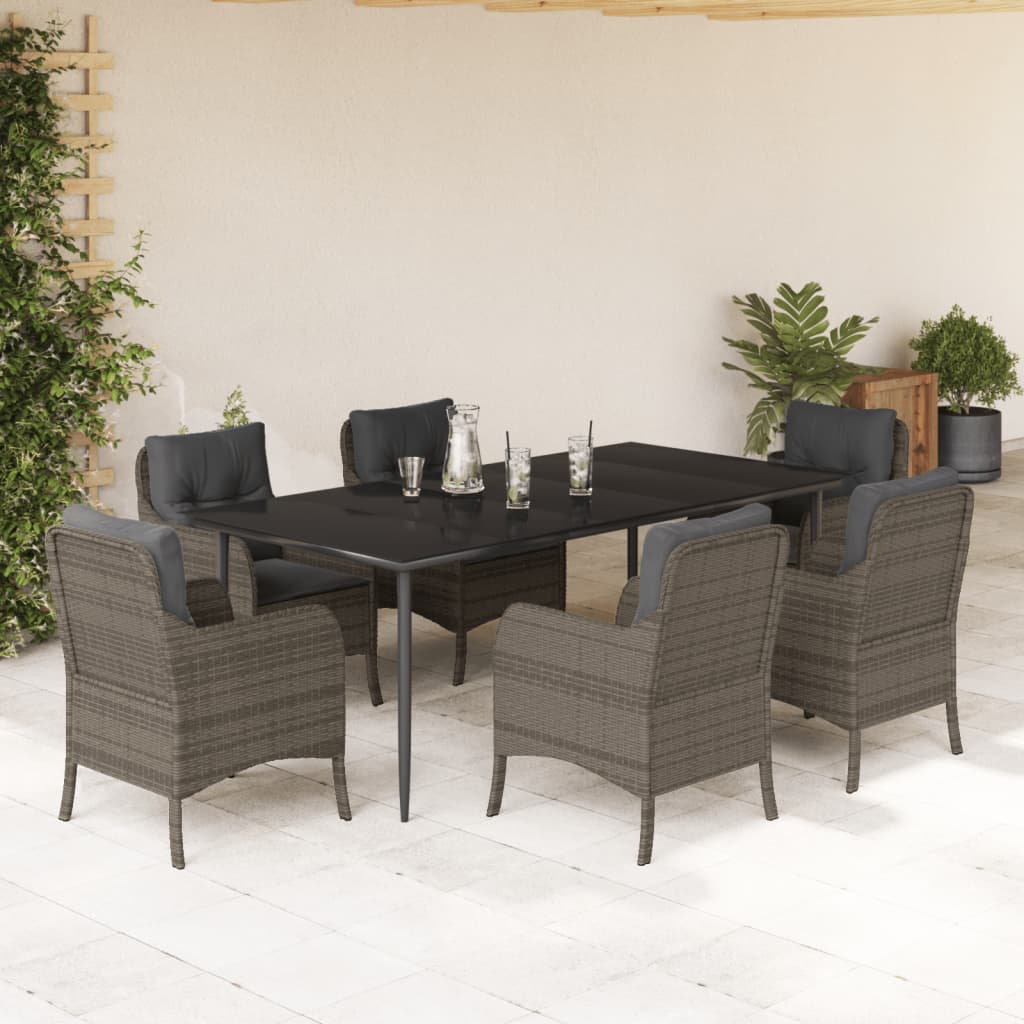 vidaXL Ensemble à manger de jardin et coussins 7 pcs gris rotin