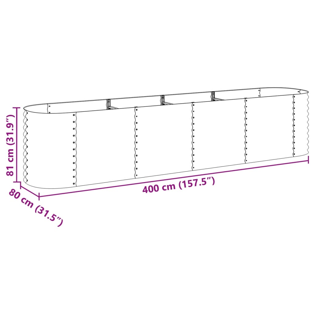 vidaXL Lit surélevé de jardin 400x80x81 cm Acier galvanisé Gris