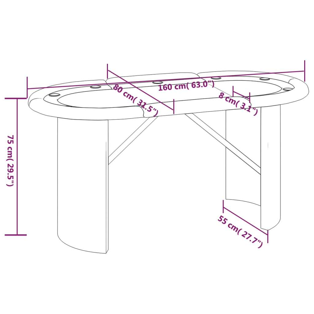 vidaXL Table de poker 10 joueurs Bleu 160x80x75 cm