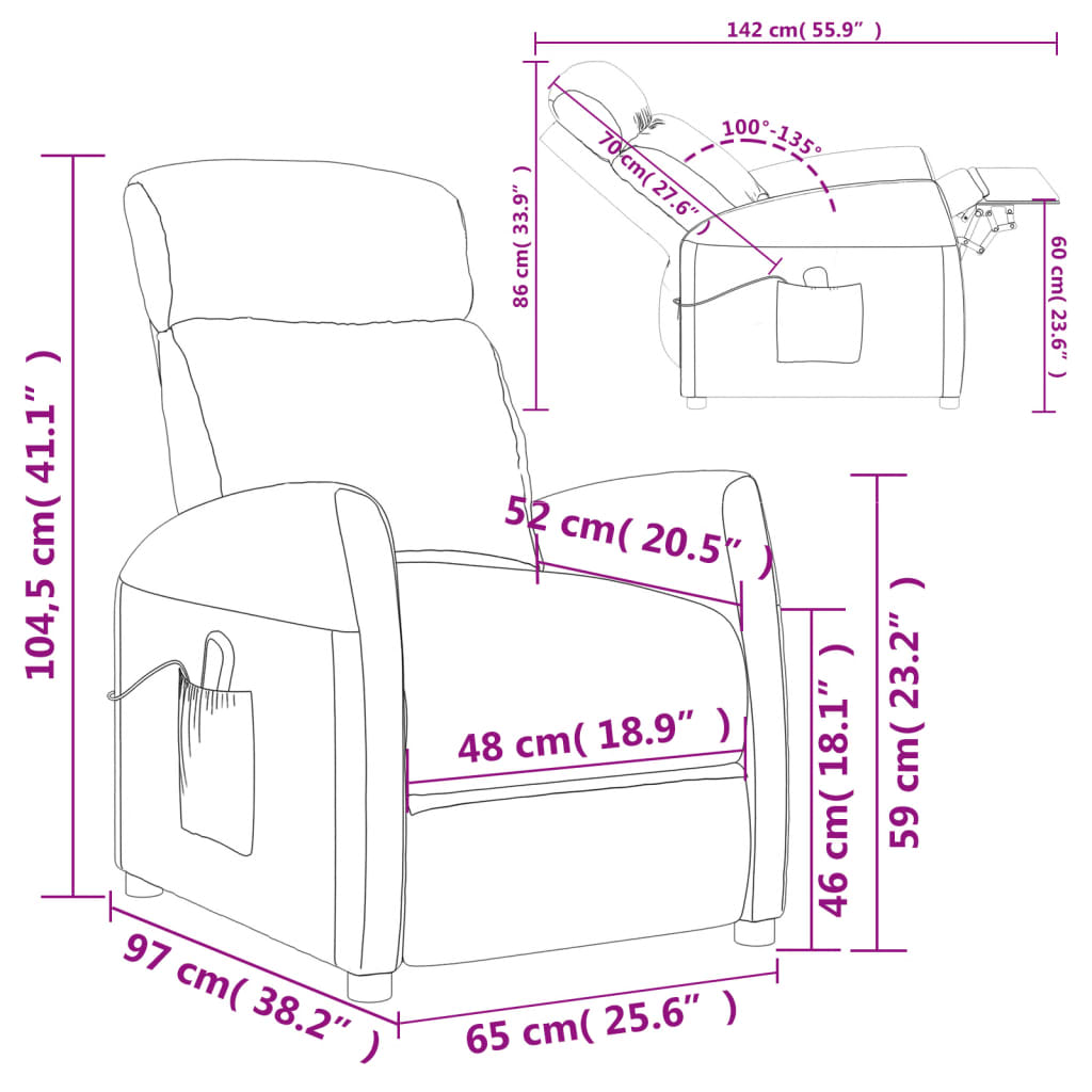 vidaXL Fauteuil de massage Marron foncé Tissu