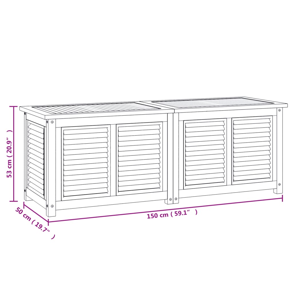 vidaXL Boîte de rangement jardin et sac 150x50x53 cm bois massif teck