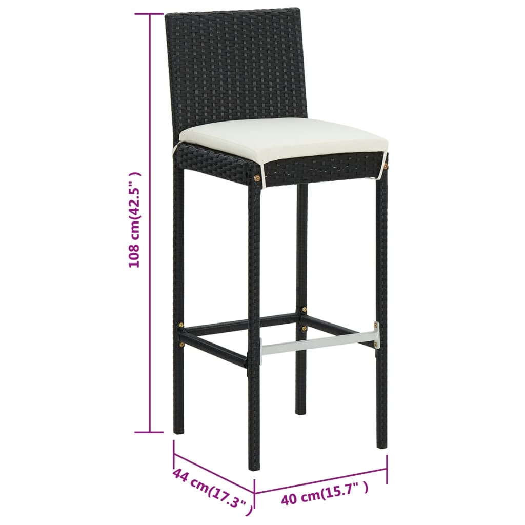 vidaXL Tabourets de bar avec coussins lot de 6 noir résine tressée