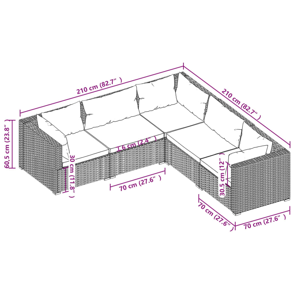 vidaXL Salon de jardin 5 pcs avec coussins résine tressée marron