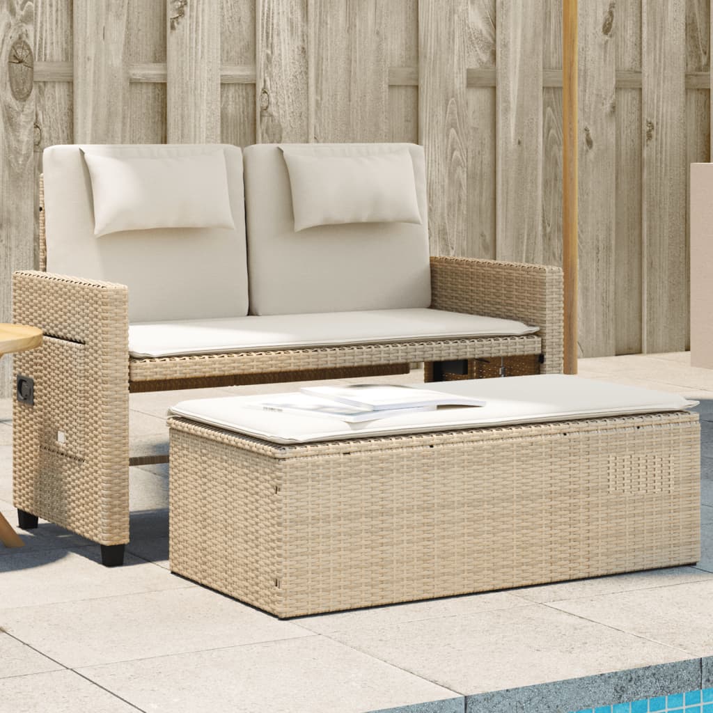 vidaXL Banc inclinable de jardin avec coussins beige résine tressée