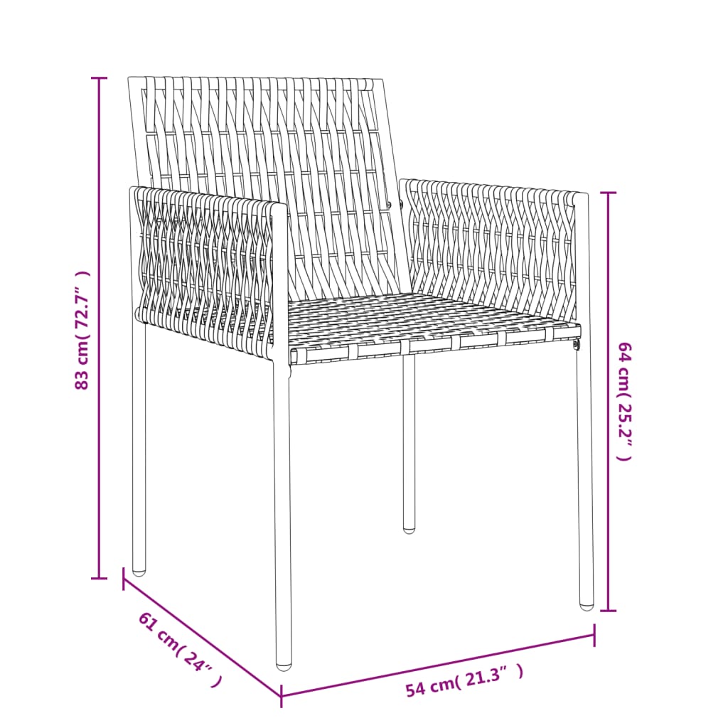 vidaXL Chaises de jardin avec coussins lot de 2 noir 54x61x83 cm rotin