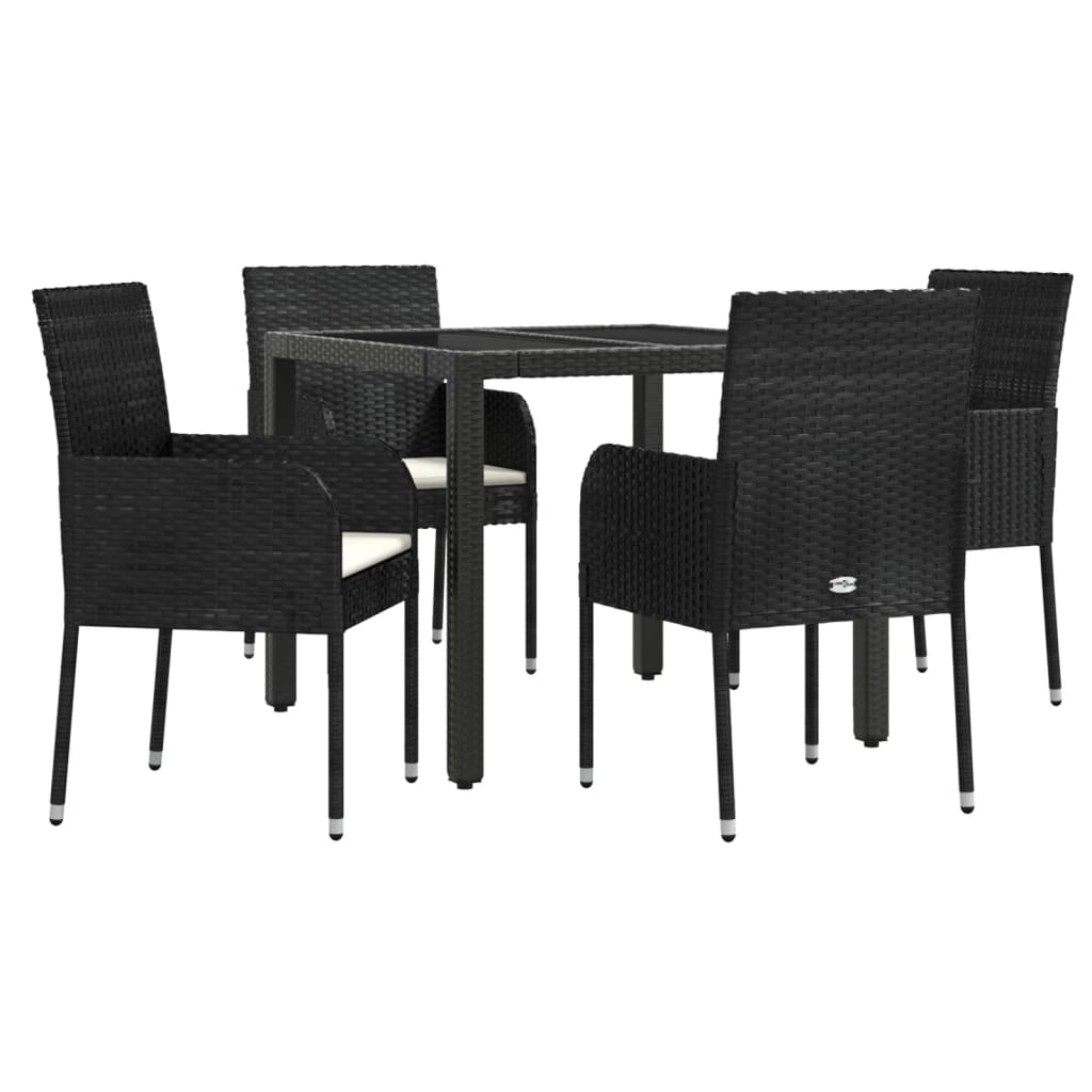 vidaXL Ensemble à manger de jardin coussins 5pcs Noir Résine tressée