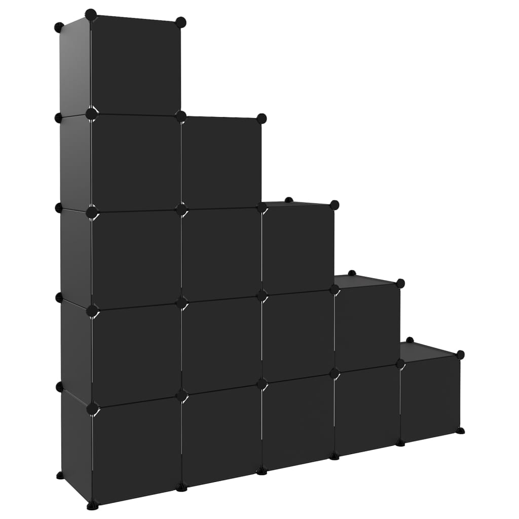 vidaXL Cubes de rangement 15 pcs Noir PP