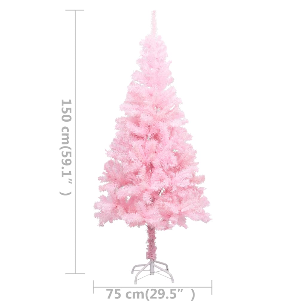 vidaXL Arbre de Noël artificiel pré-éclairé et boules rose 150 cm PVC