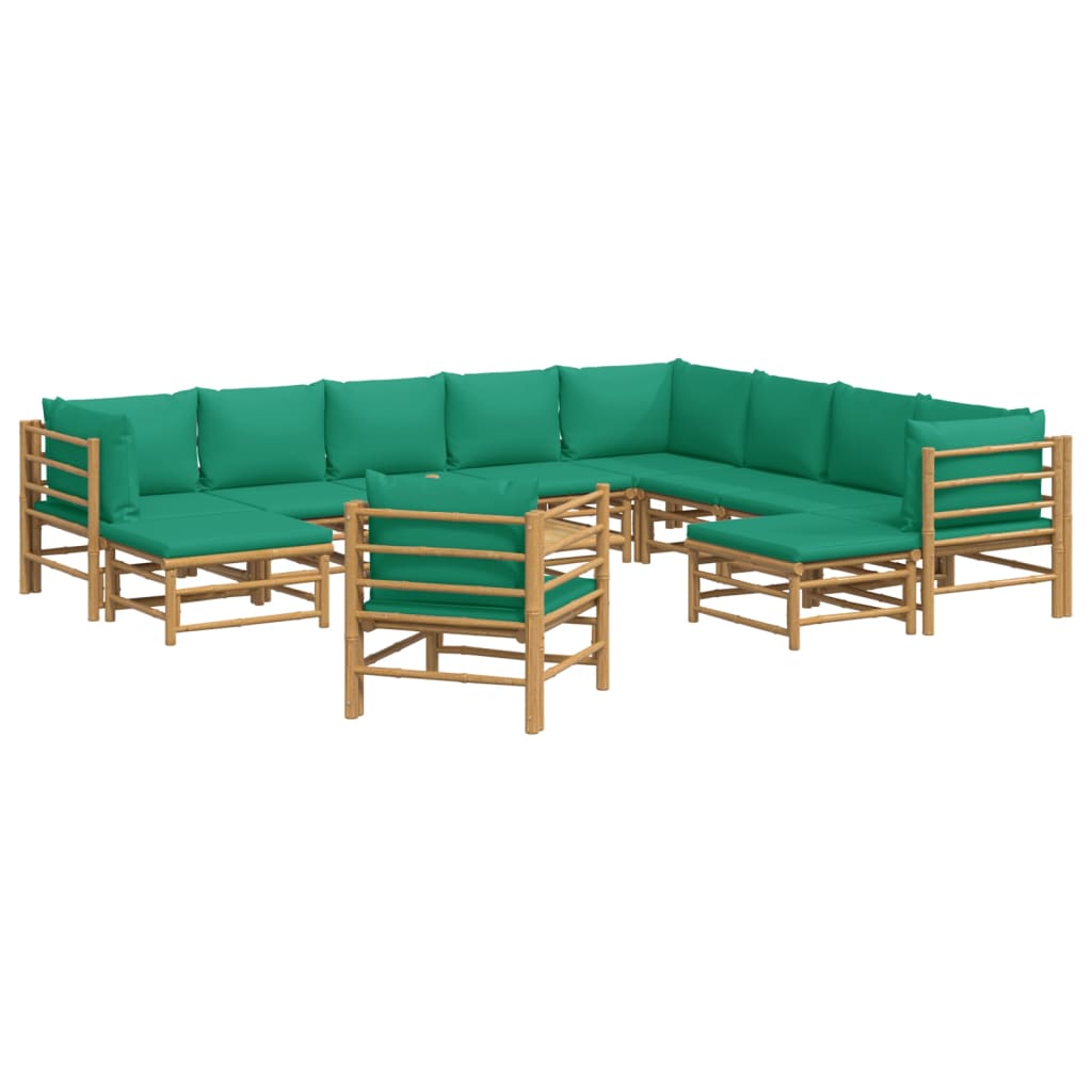 vidaXL Salon de jardin 12 pcs avec coussins vert bambou