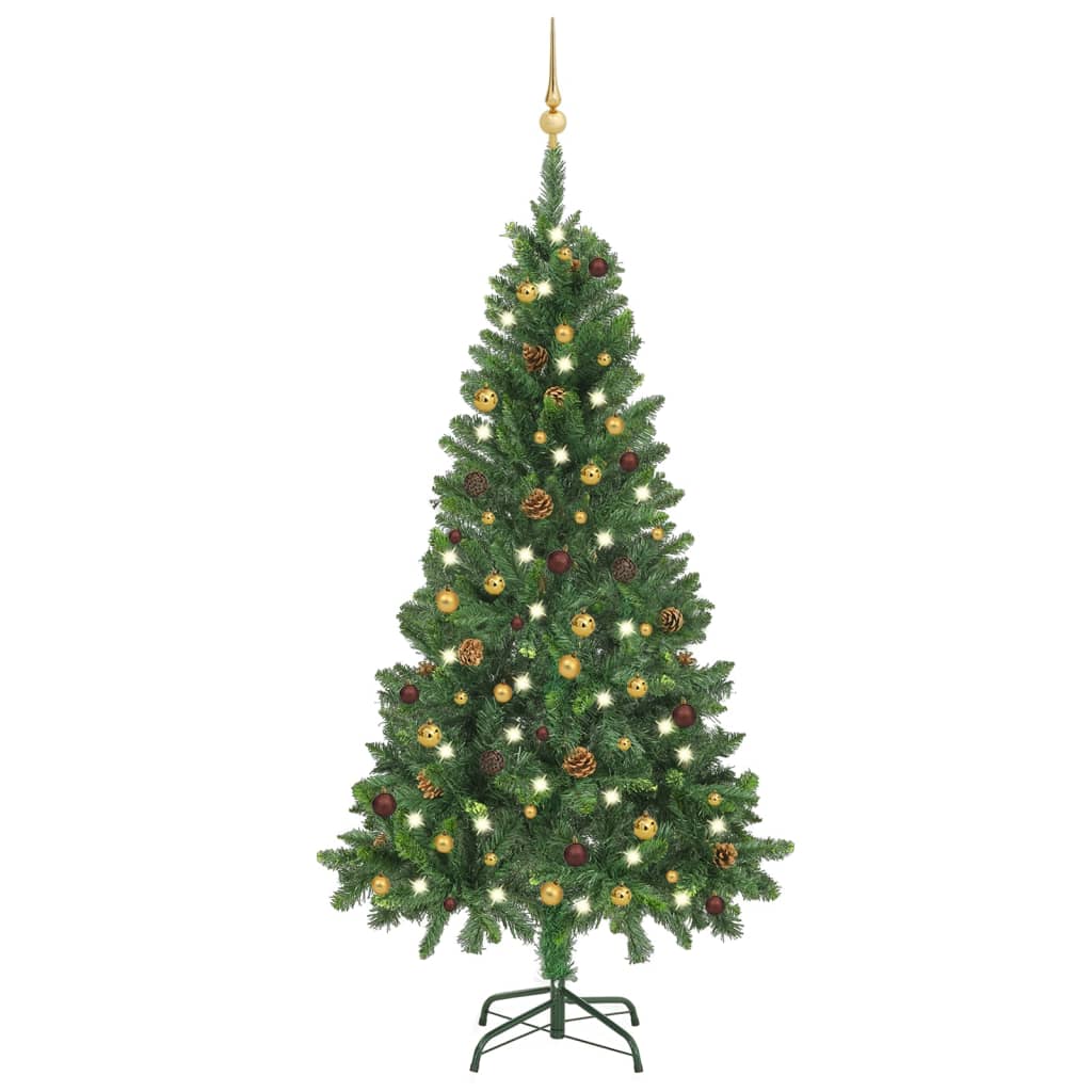 vidaXL Arbre de Noël artificiel pré-éclairé et boules vert 150 cm
