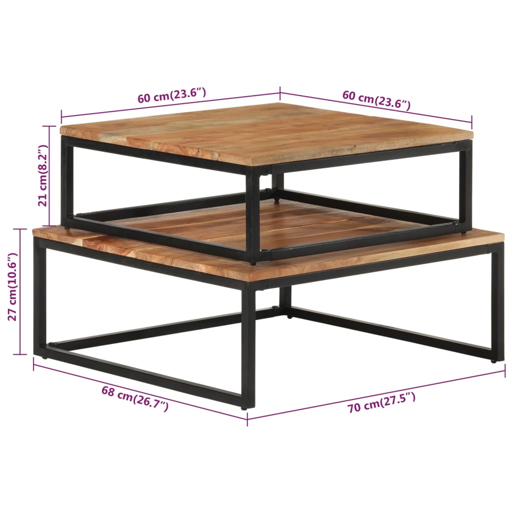 vidaXL Tables basses gigognes 2 pcs Bois d'acacia massif