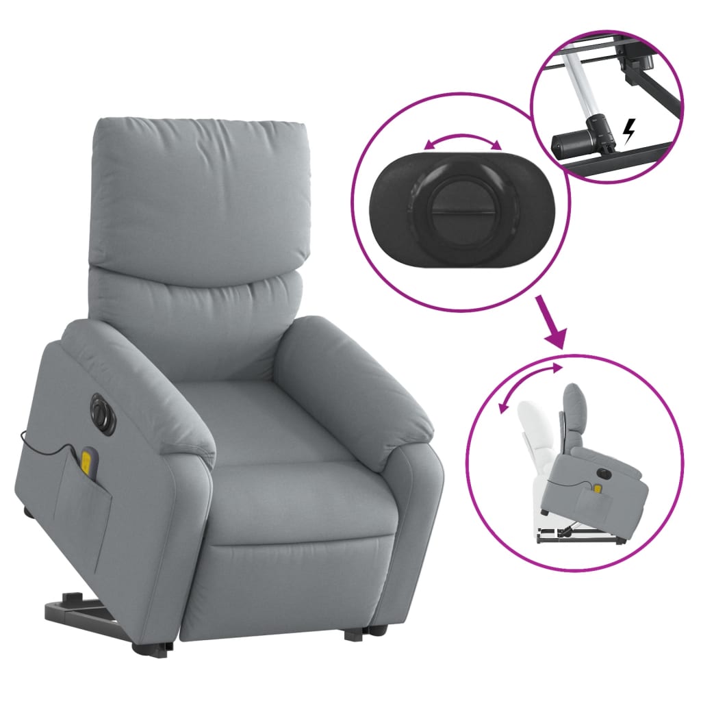 vidaXL Fauteuil inclinable de massage électrique gris clair tissu