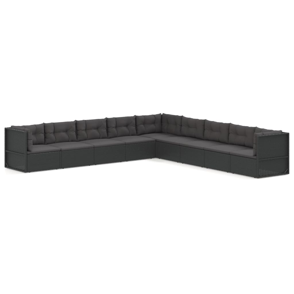 vidaXL Salon de jardin 9 pcs avec coussins Noir Résine tressée