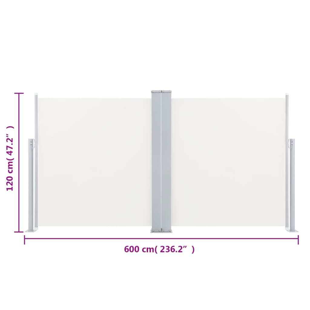 vidaXL Auvent latéral rétractable Crème 120 x 600 cm