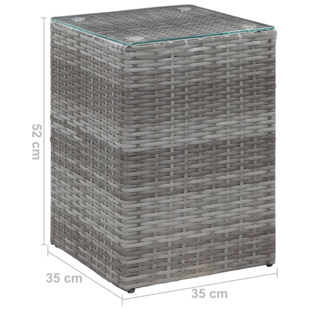 vidaXL Table d'appoint à dessus en verre Gris 35x35x52 cm Poly rotin