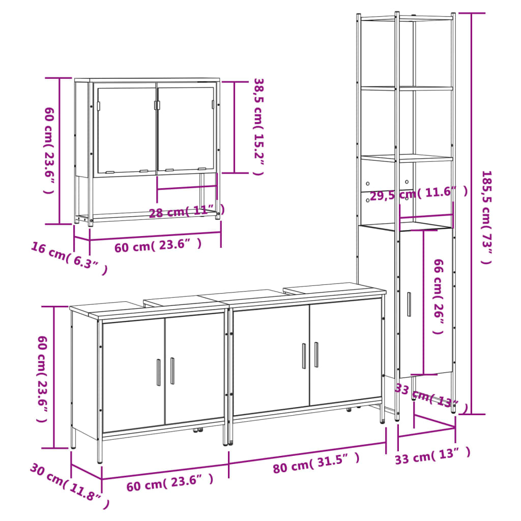 vidaXL Ensemble de meubles salle de bain 4 pcs noir bois d'ingénierie