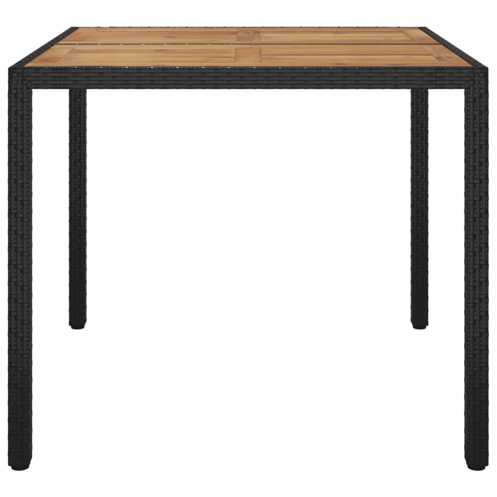 vidaXL Table de jardin 90x90x75cm Résine tressée et bois d'acacia Noir