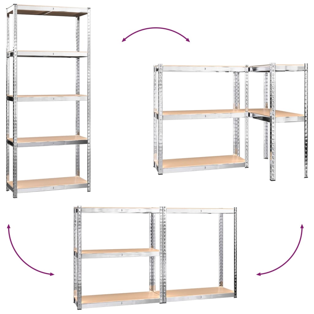 vidaXL Étagères à 5 niveaux 2 pcs Argenté Acier et bois d'ingénierie