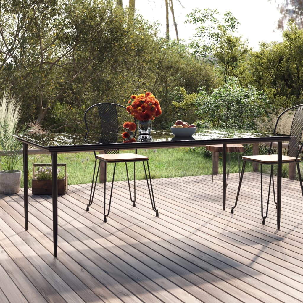 vidaXL Table à dîner de jardin Noir 200x100x74cm Acier et verre trempé