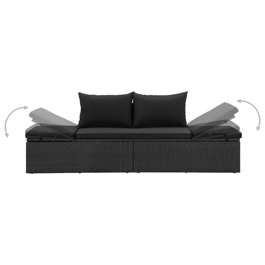 vidaXL Chaise longue avec coussins Résine tressée Noir