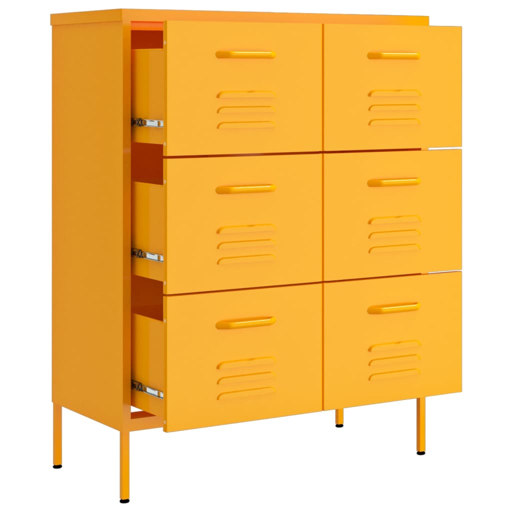 vidaXL Armoire à tiroirs Jaune moutarde 80x35x101,5 cm Acier