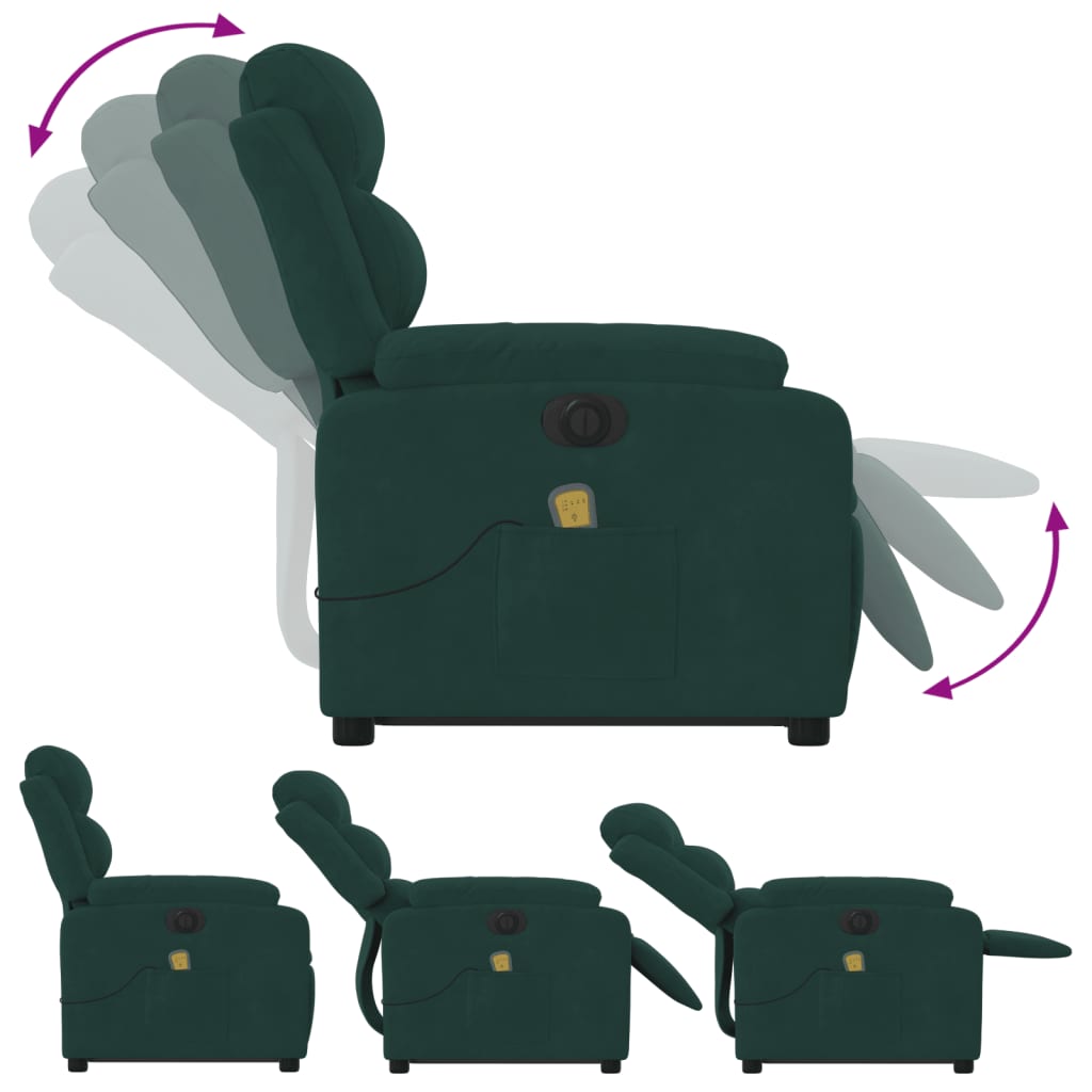 vidaXL Fauteuil inclinable de massage électrique vert foncé velours