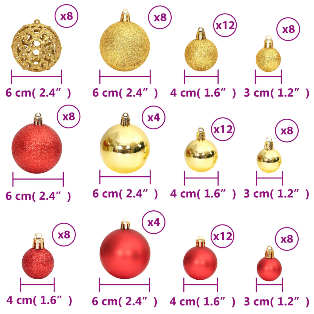 vidaXL Boules de Noël 100 pcs doré et rouge bordeaux 3 / 4 / 6 cm