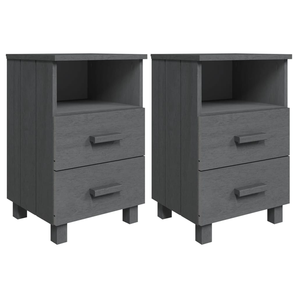 vidaXL Tables de chevet HAMAR 2 pcs Gris foncé 40x35x62 cm Bois massif