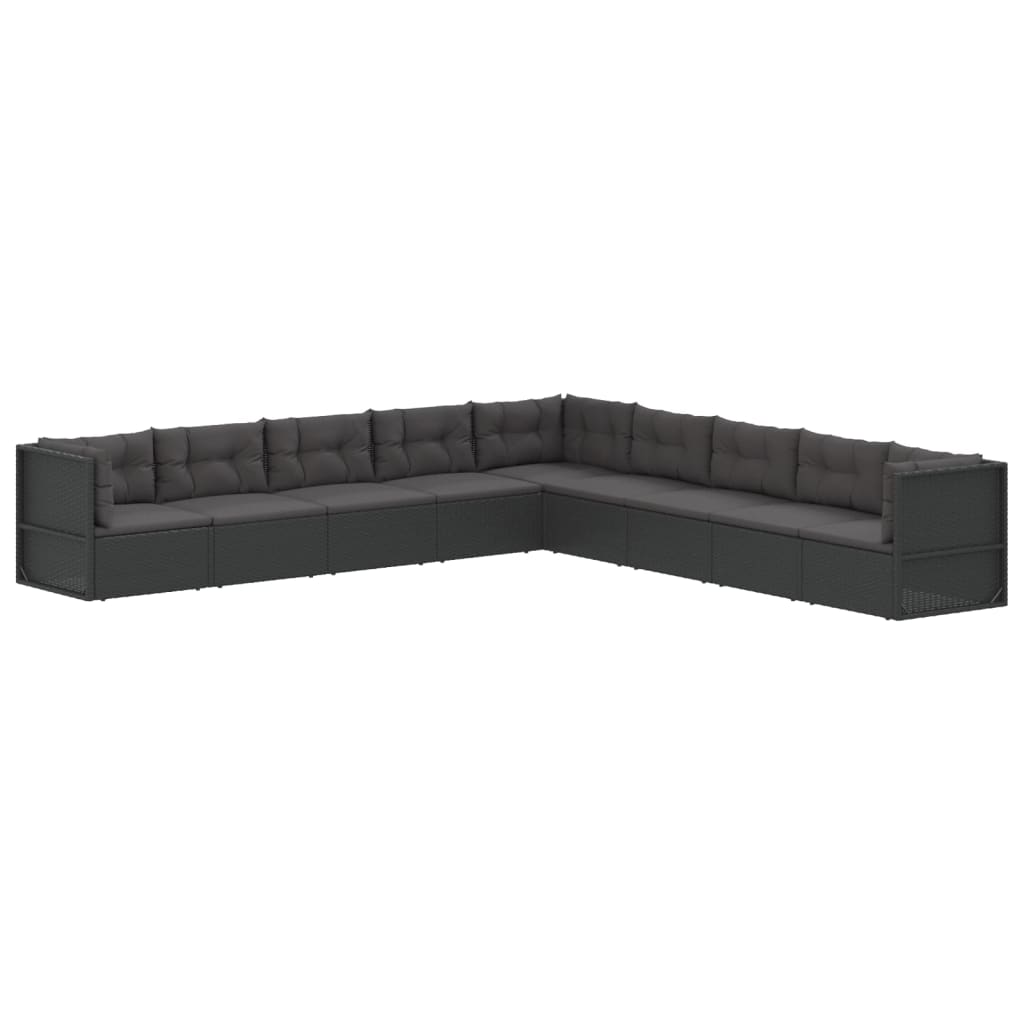 vidaXL Salon de jardin 9 pcs avec coussins Noir Résine tressée