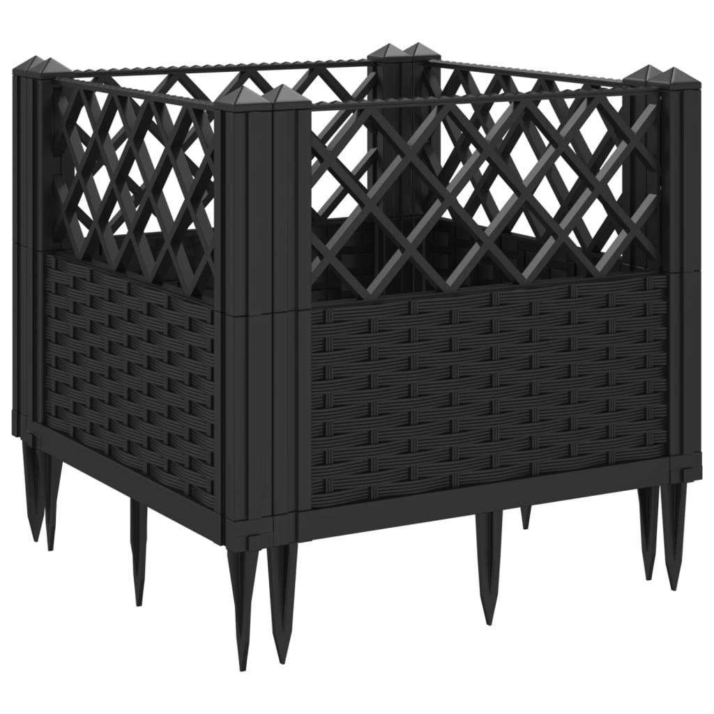 vidaXL Jardinière avec piquets noir 43,5x43,5x43,5 cm PP