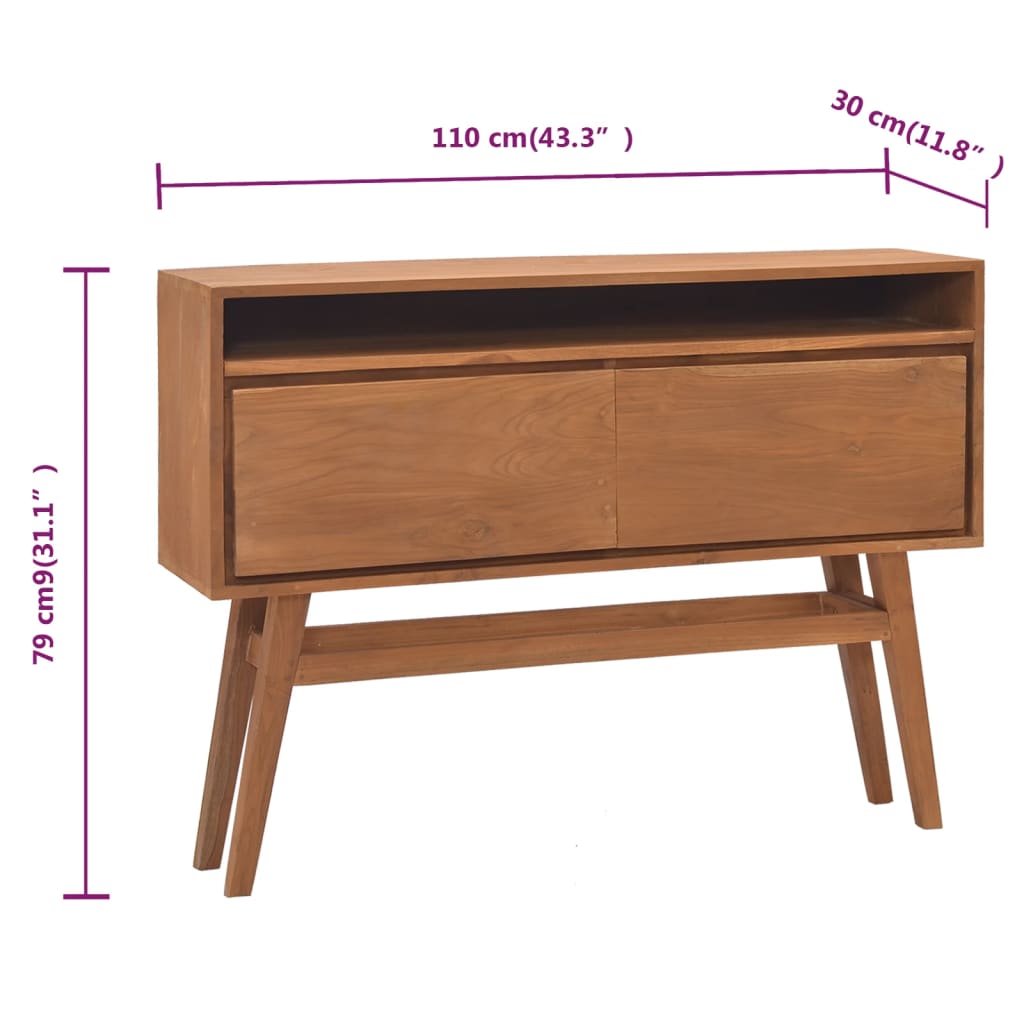 vidaXL Table console 110x30x79 cm Bois de teck solide