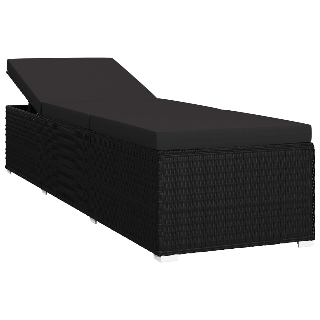 vidaXL Chaise longue avec coussin et table à thé Résine tressée Noir