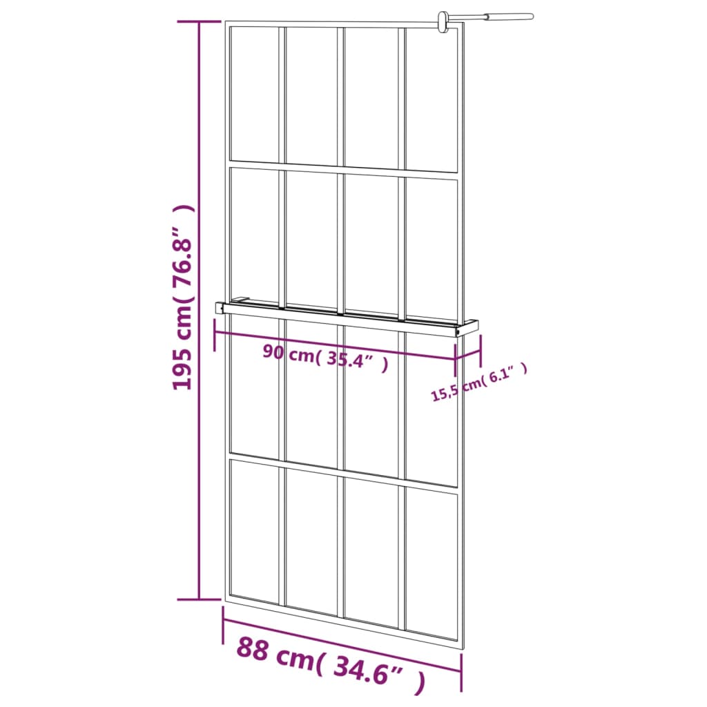 vidaXL Paroi de douche avec étagère Noir 90x195 cm Verre ESG&Aluminium