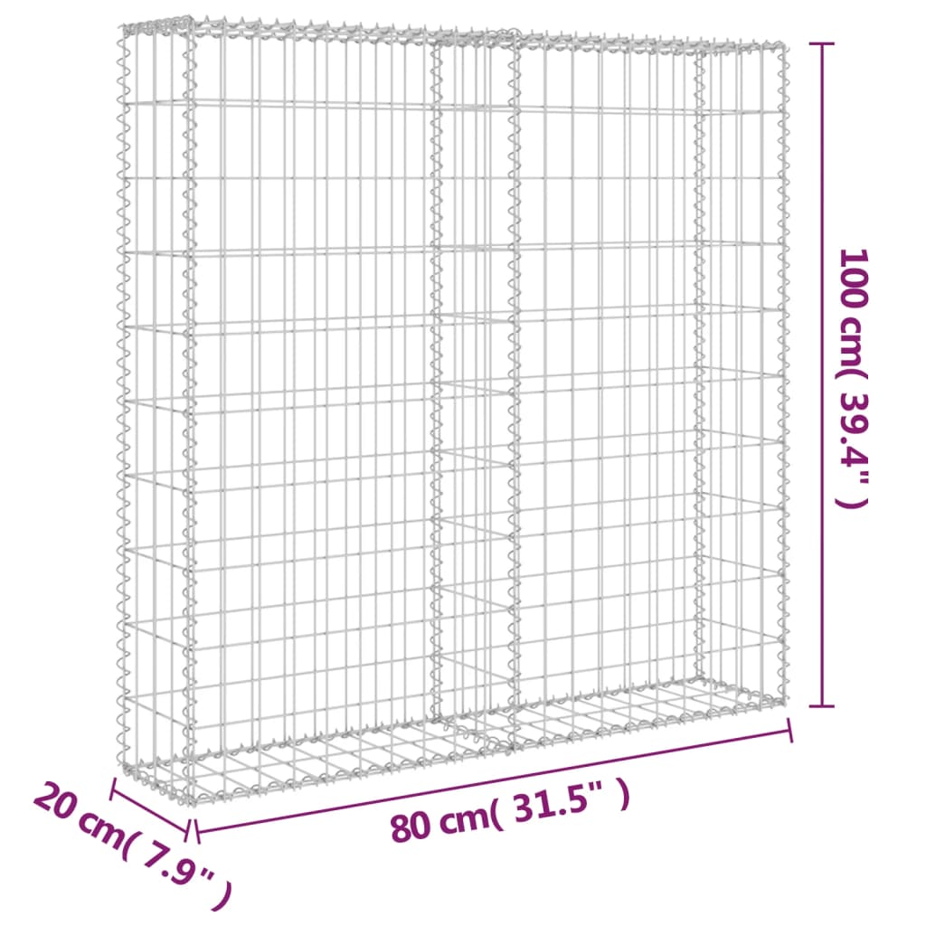 vidaXL Mur à gabion avec couvercles Acier galvanisé 80x20x100 cm