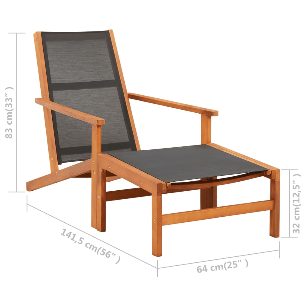 vidaXL Chaise de jardin et repose-pied Eucalyptus solide et textilène