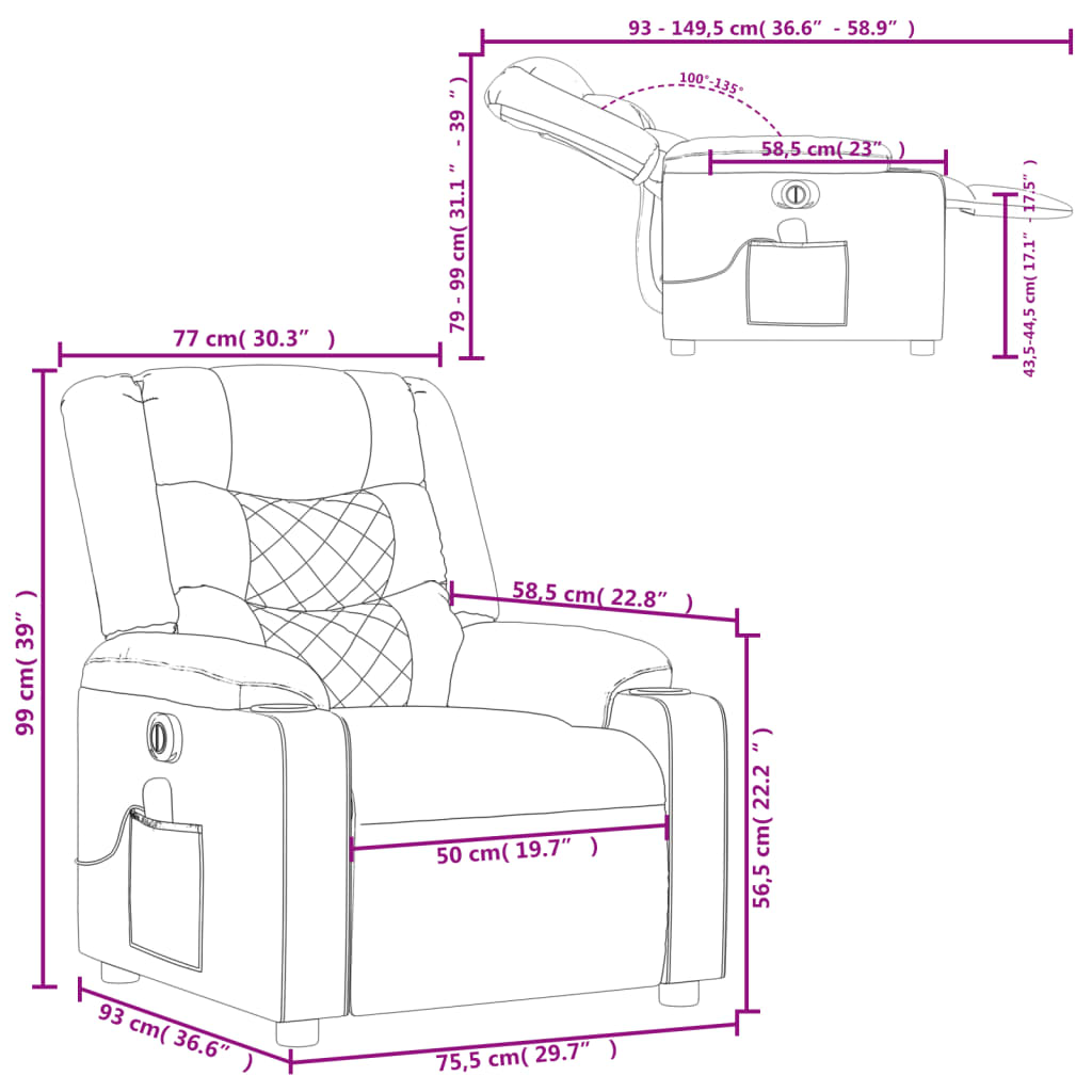 vidaXL Fauteuil inclinable de massage électrique noir tissu