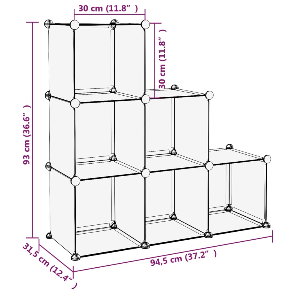 vidaXL Cubes de rangement 6 pcs Noir PP