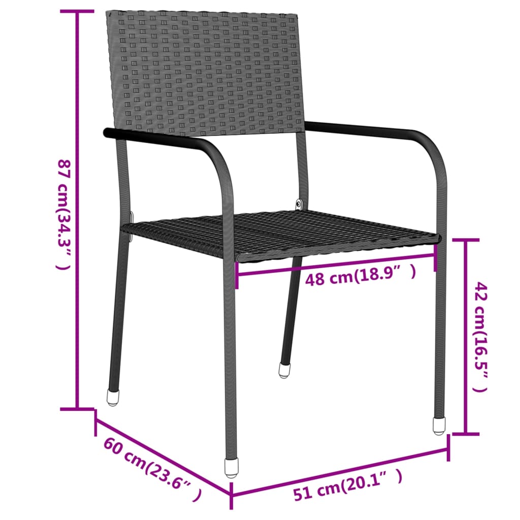 vidaXL Ensemble à manger de jardin 3 pcs Résine tressée Noir