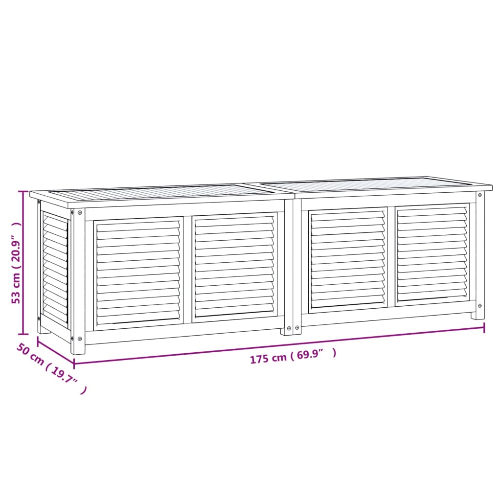 vidaXL Boîte de rangement jardin et sac 175x50x53 cm bois massif teck