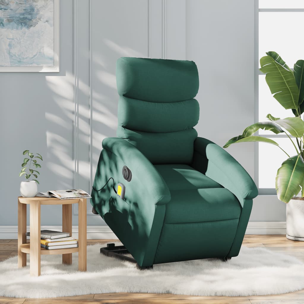 vidaXL Fauteuil inclinable de massage électrique vert foncé tissu