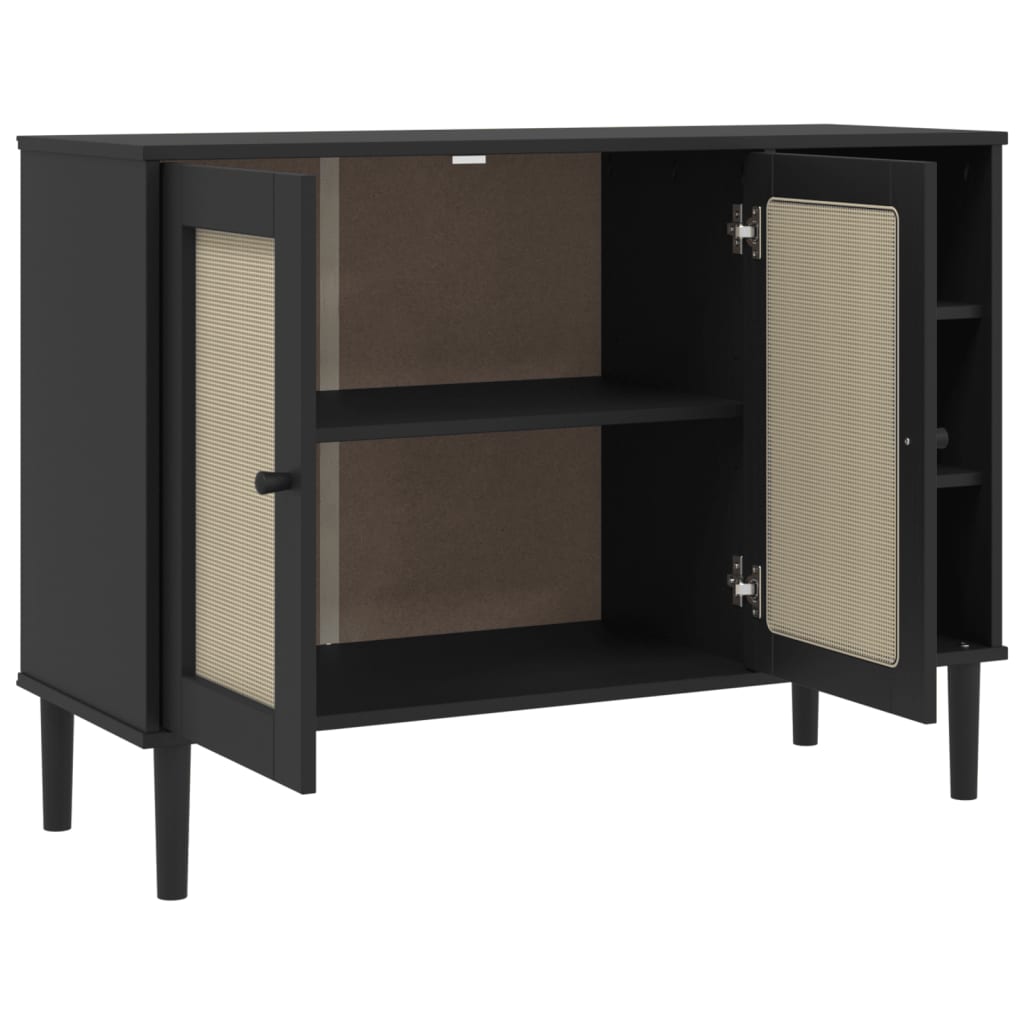 vidaXL Buffet SENJA aspect rotin noir 112x40x80cm bois massif de pin