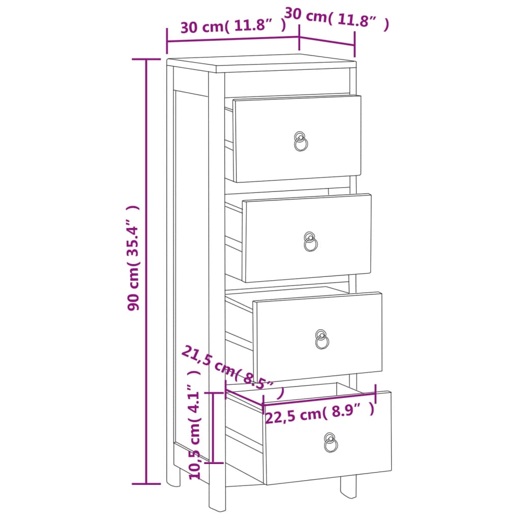 vidaXL Commode 30x30x90 cm Bois massif de teck