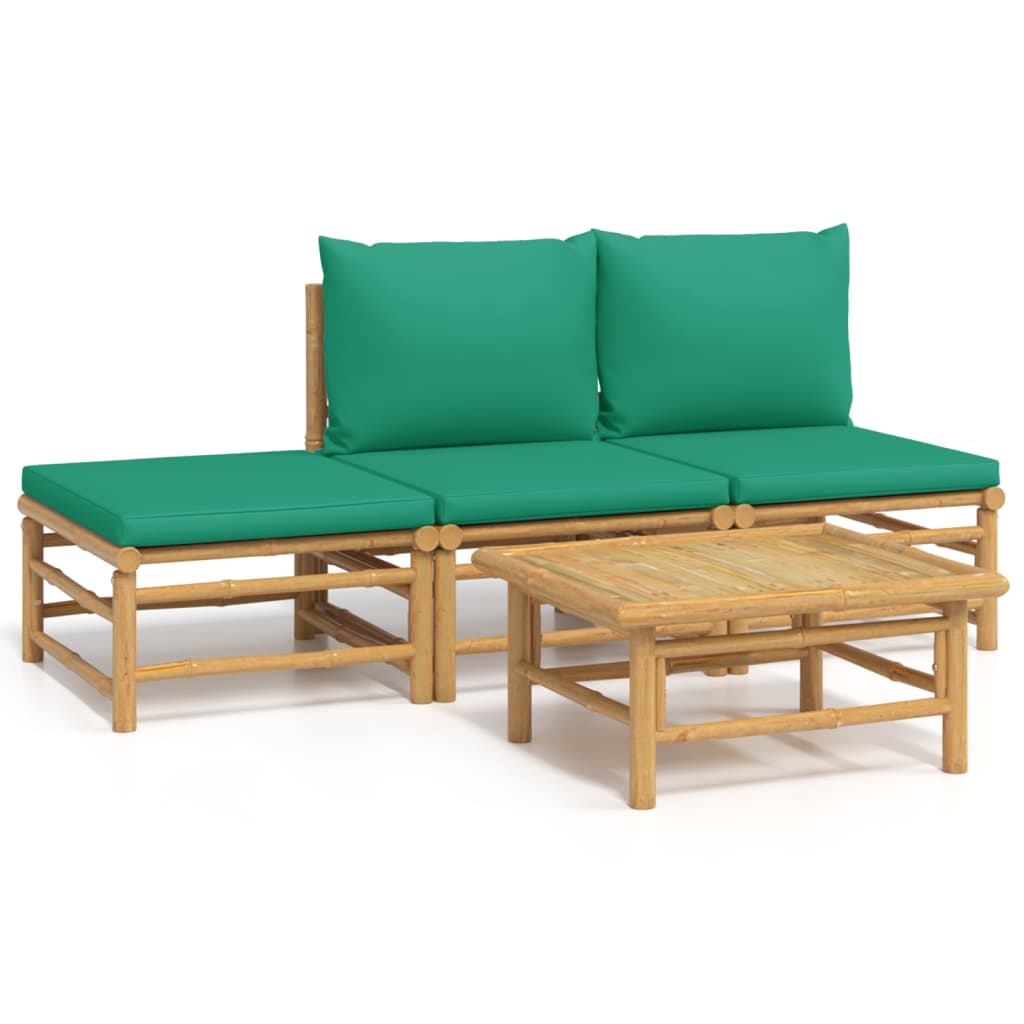 vidaXL Salon de jardin 4 pcs avec coussins vert bambou