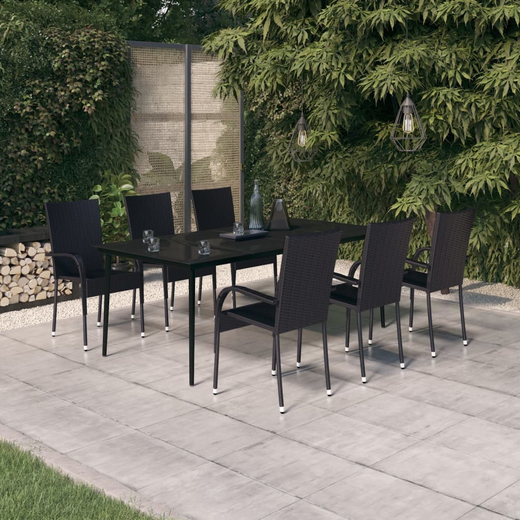 vidaXL Ensemble à manger de jardin 7 pcs Noir